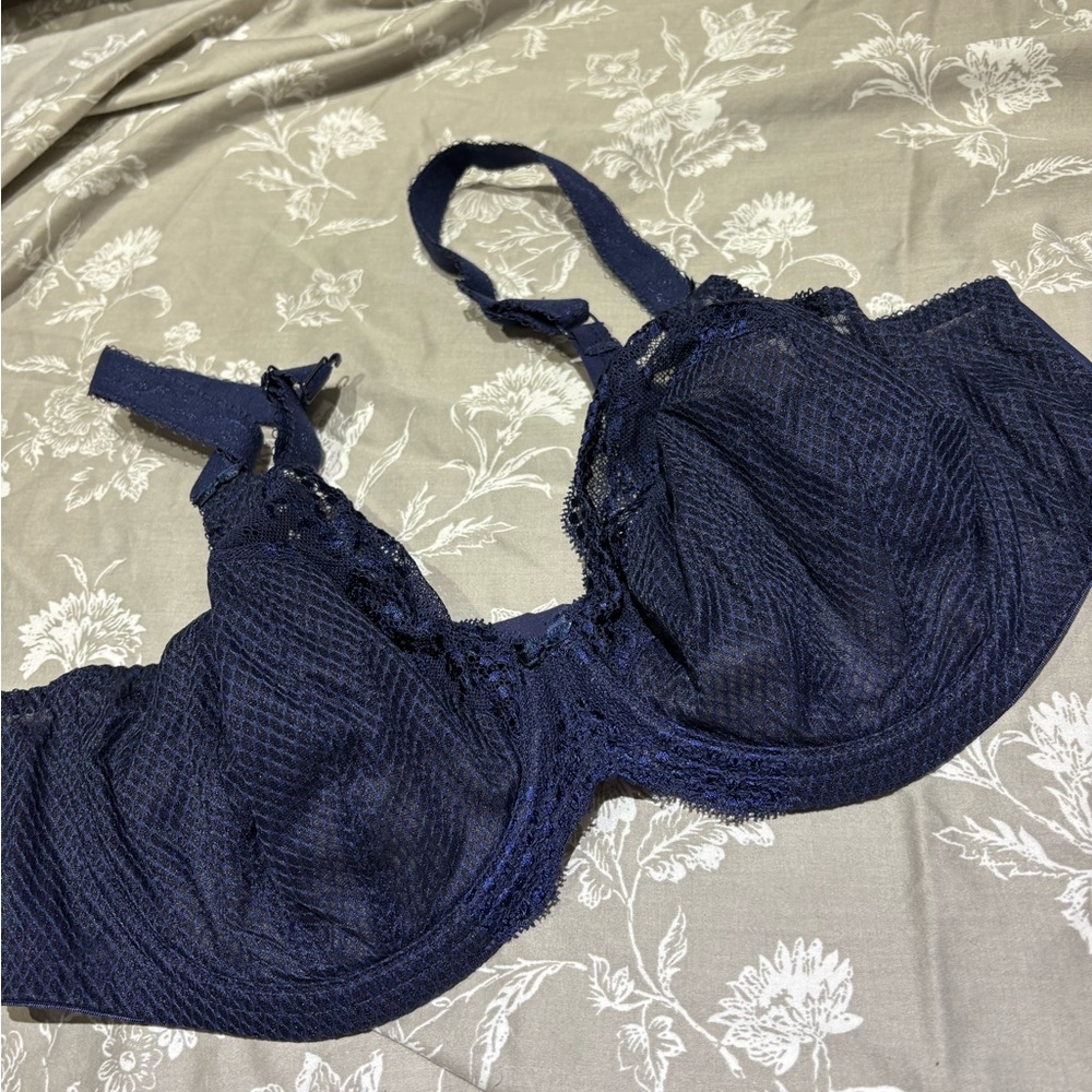 Elomi navy blue mesh lace bra 42DD 42E
